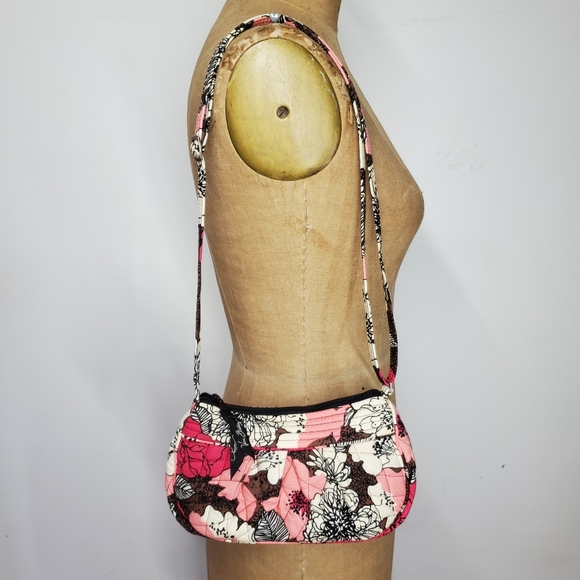 Vera Bradley 10x5x3" Frannie Bag Mocha Rouge 100% Cotton Floral Pink Brown Quilt - Picture 1 of 8